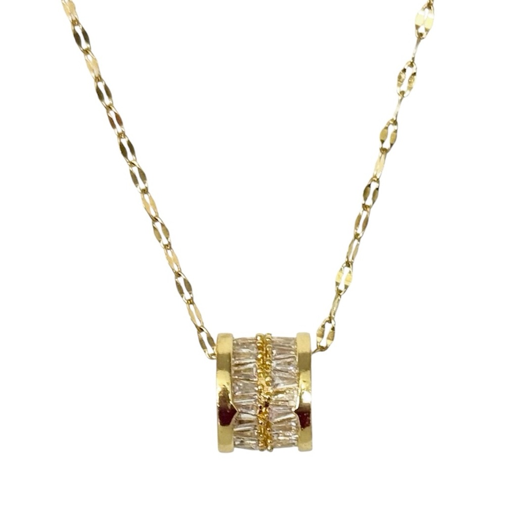 NWOT Beloved Barrel Rhinestone Pendant w/ Cable Chain Necklace-Stainless Steel